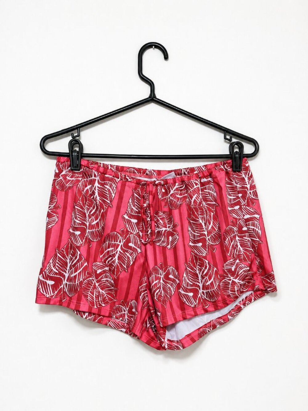 Hula Bay Tropical Leaf Print Drawstring Shorts Size L-13 Pink Red White